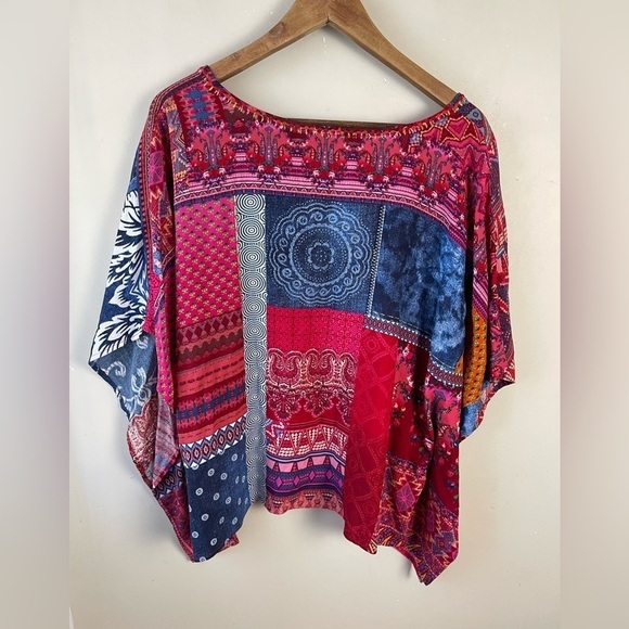 Desigual PERUGIA Boho floral embroidered Batwing v-neck flowy Blouse small - Picture 6 of 15
